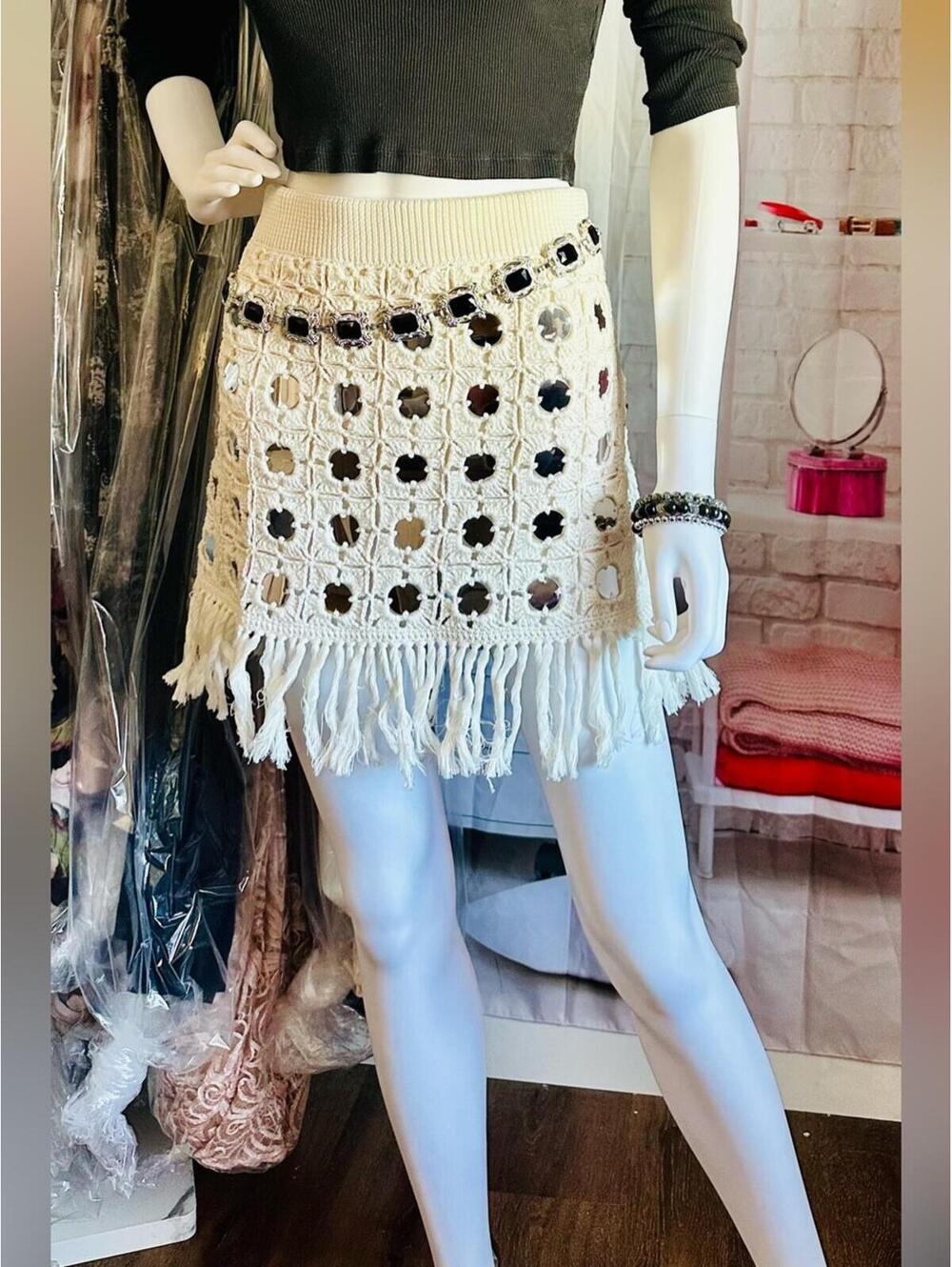 Le Superbe Gypset Crochet Mirrored Mini Skirt